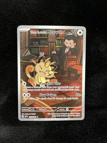 Team Rocket's Meowth 203/182 Illustration Rare Destined Rivals NM - Pokemon TCG