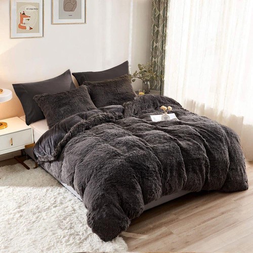 JML 3-Piece Microfiber Dark Gray Twin Size Fluffy Duvet Cover Set