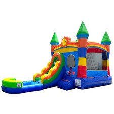 Inflatable Bounce House Commercial Rainbow Kids Water Slide with Blower and Pool