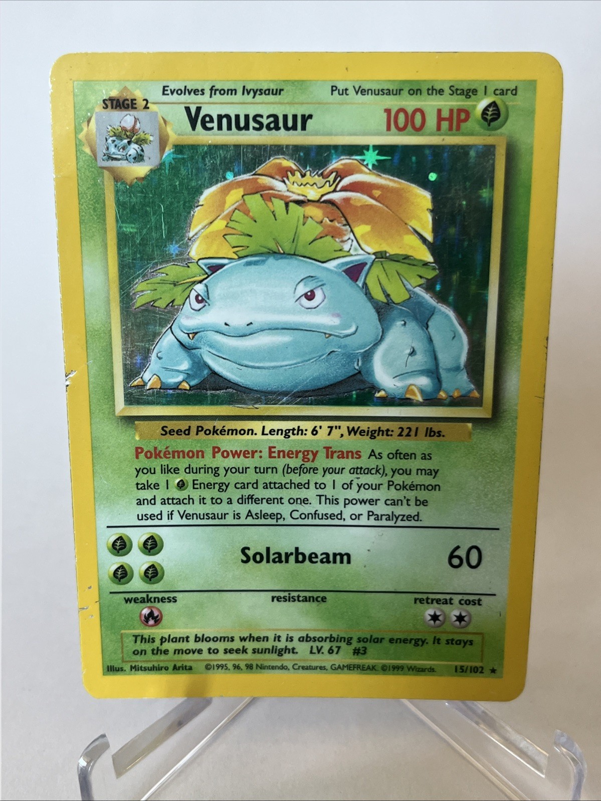 Venusaur 15/102 Holo Holo Rare Base Set Unlimited Pokemon Holo MP