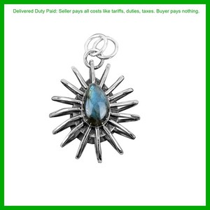 Authentic 18K Gold Plated Silver Pear Labradorite Gemstone Cage Anniversary Pendant