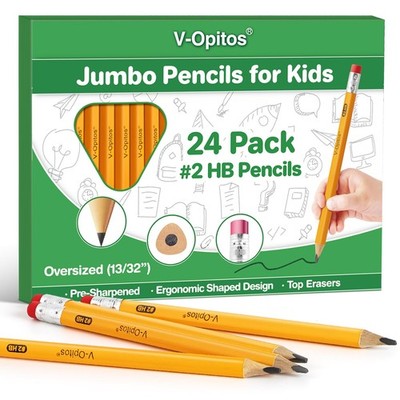 24 Pack Jumbo #2 HB Pencils for Kids, Triangle Shape Pre-sharpened Wood-Cased...
