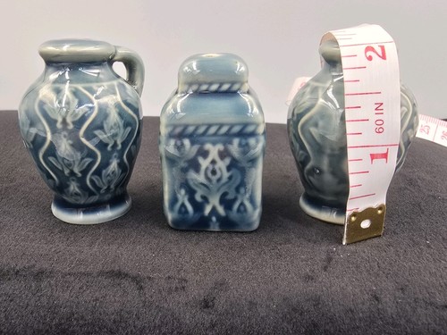 VINTAGE CHINOISERIE MING STYLE CERAMIC TEAL GLAZED SALT/ PEPPER SHAKER SET OF 3 - Picture 24 of 24