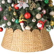 28" Scalloped Christmas Tree Collar, Wicker Christmas Tree Base Skirt with Wa...