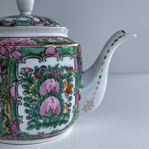 Juego de té vintage Famille Rose China tetera tazas cuencos platos cuchara hecho en China - Imagen 4 de 16
