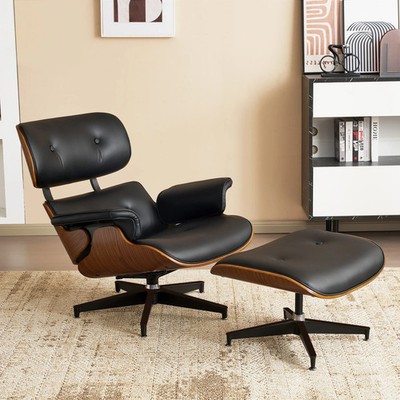 Living Room Mid Century Show Wood Leather Chair Mid Century