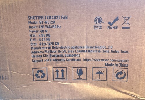 Vevor 12 in Shutter Exhaust Fan 10 Speed W/ Intelligence Controller BT-WL12A - Bild 10 von 10