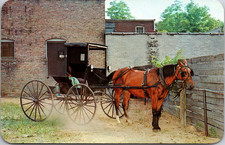Postcard VTG Horse and Buggy Parking Lot Goshen, Indiana