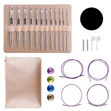 Tunisian Crochet Hooks Set with Cables, Aluminum Interchangeable Circular Kni...