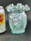 Fenton 6” Iridescent Glass Vase, Hand painted, Signed In Ex Mint Condition