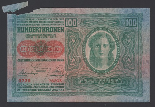 Austria 100 kronen 1912.01.02. 1919 DÖ Overprint P56(2) Block 3726 Thin Paper aG - Picture 4 of 9