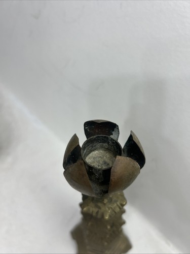 Single Antique Chinese Brass Pagoda Temple Candlestick w/ Lotus Flower Bobeche - Picture 2 of 6