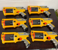 Lot of 6 Yellow Nerf N-Strike Maverick REV-6 Revolvers TESTED no ammo