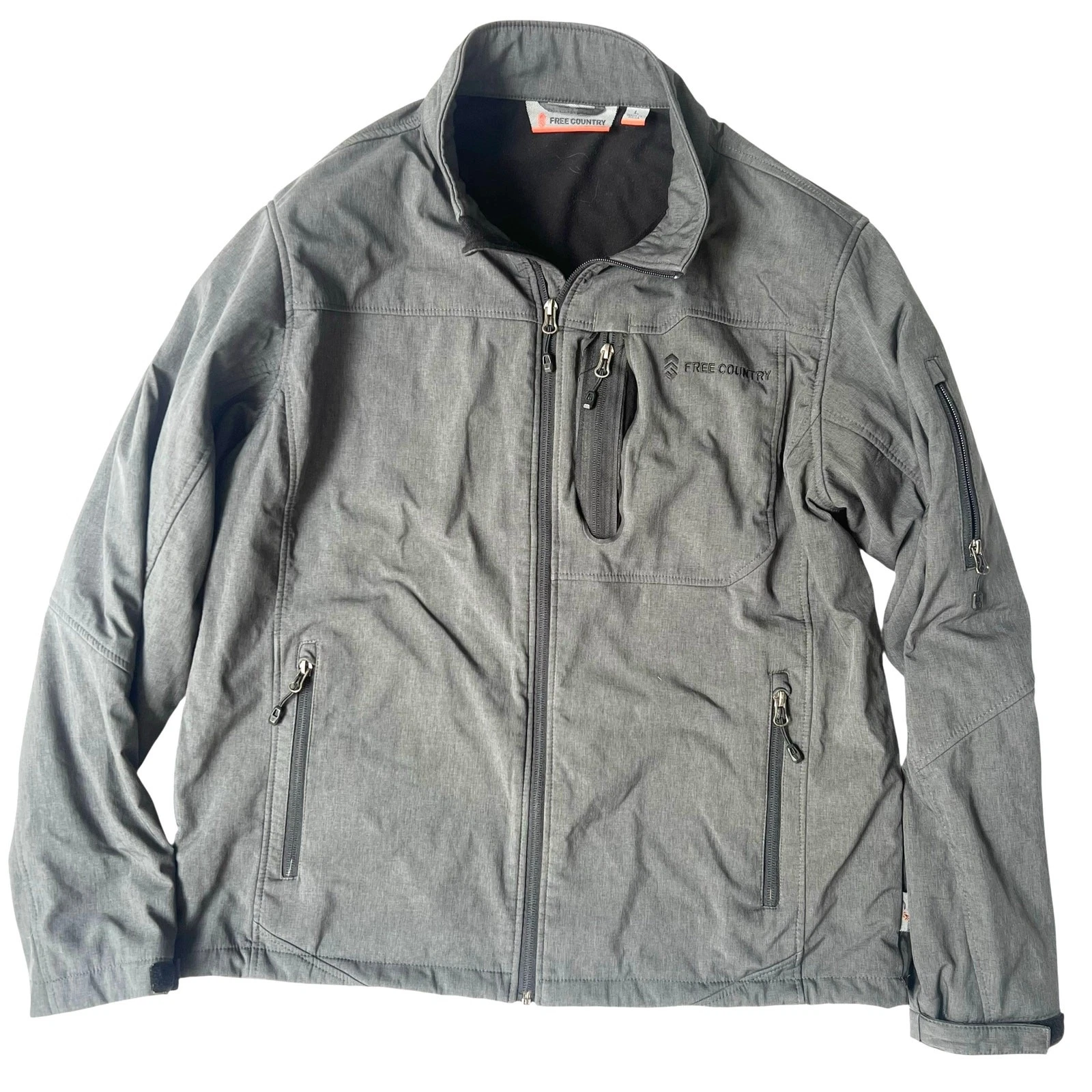 Free Country Mens Large Gray Softshell Jacket Full Zip Water Resistant Pockets