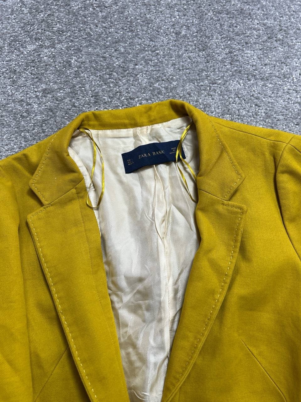 Zara Basic Blazer Jacket Womens Large Yellow Cott… - image 3