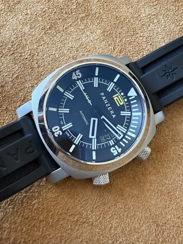 Panzera Aquamarine A45D-01 Automatic Movement 30 ATM Diver Black Dial