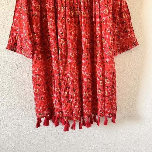 Ro’s Garden Floral Pullover Dress Small Orange Pink Relax Tassel hem Beautiful - Picture 12 of 14