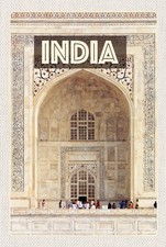 Holzschild 18x12 cm Indien Moschee Eingang Islam Menschen Bildmotiv Reisemotiv A