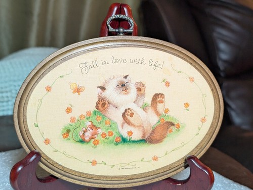 Vintage 1980 Hallmark Cards Kitty Cat Wall Plaque Fall In Love With Life