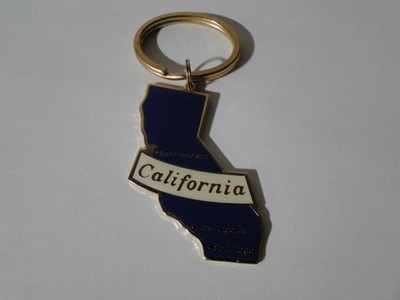 Vintage California State Map Keychain Metal W/California Banner 3-Cities Marked