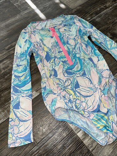 Lilly Pulitzer Girls Pink Blue Design Rash Guard One Piece Size Large - Picture 2 of 15