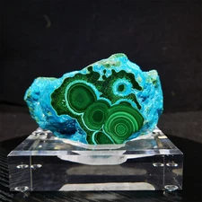 2.87LB A++ Natural silicon malachite quartz crystal Mineral specimen +stand