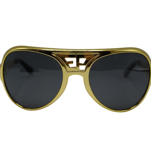 Gafas de sol doradas Elvis Presley brazos de metal marcos de plástico lentes oscuras EP y TCB - Imagen 2 de 7