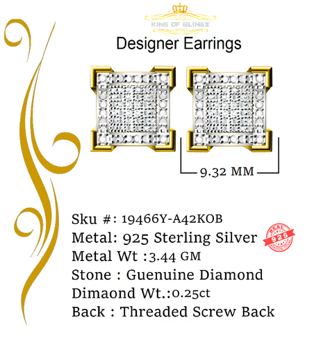 925 Sterling Silber gelbe echte 0,25ct Diamant Herren & Damen Quadrat Ohrringe - Bild 4 von 12