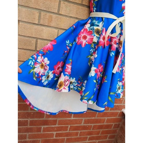 Select Azul Floral Fuera del Hombro Dobladillo Patinador Fiesta Baile de graduación Vestido 14 L - Imagen 5 de 6