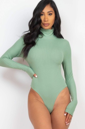 Ribbed Turtle Neck Long Sleeve Bodysuit - Imagen 9 de 35