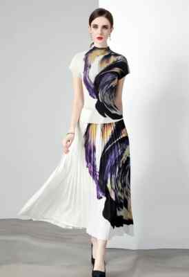 Vestito Completo Donna Set Tailleur Maglia Gonna Lunga Bianco