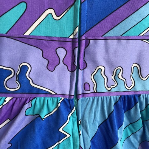 Vintage 1970s Psychedelic Retro Bohemian Maxi Dress By Neiman Marcus Blues XS/S - Picture 17 of 21