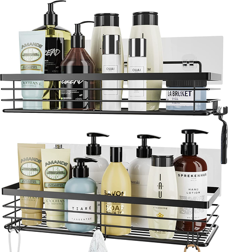 Shower Caddy with 5 Hooks for Hanging Razor and Sponge Adhesive Shower Shelf Bas - Picture 8 of 12