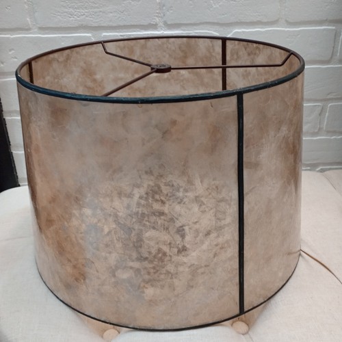 Vintage 1990s  Silvery Cream Round Mica Lamp  Drum Shade  1940s Style - Picture 2 of 6