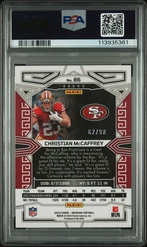 Christian McCaffrey /90 -2023 Panini Obsidian *Electric Etch Asia Red Flood*#86 - Picture 2 of 2