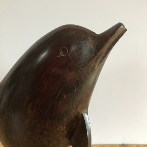 Dolphin Carved Wood Sculpture Solid Wooden Ornament Sealife Bottlenose 23cm - Picture 8 of 13