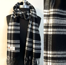 SCIARPA uomo donna 100% CASHMERE made in England lana morbida a quadri nero e panna