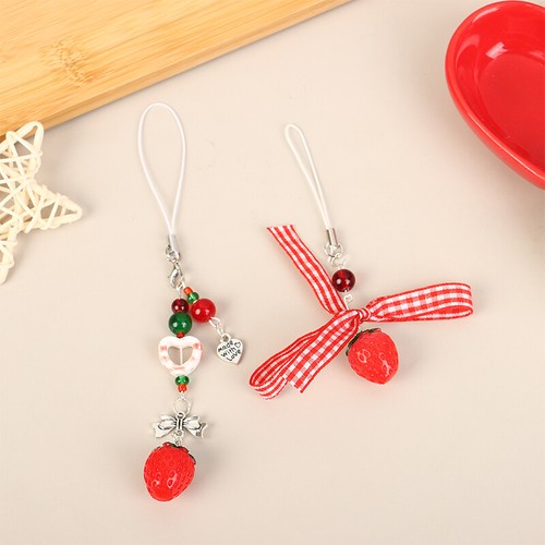 Ins Pink Strawberry Phone Chain Metal Resin Cellphone Chain For Women Keychain - 第 9/13 張圖片