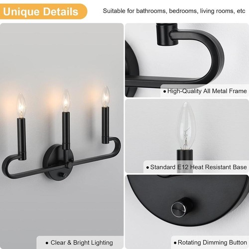 Wandleuchte mit Dimmschalter, lichtlos schwarz Kerze Industrie Wandhalterung - Bild 7 von 11