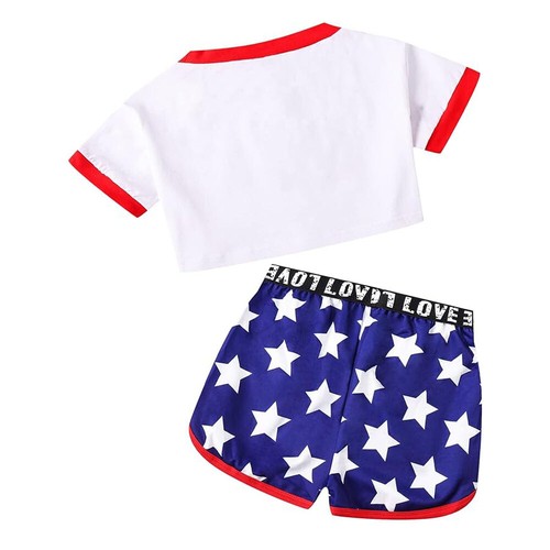 NWT Patriotic Heart 4th of July Girls Short Sleeve Top Shorts Outfit Set - Picture 7 of 15