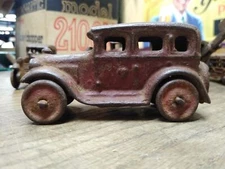 Vtg Cast Iron Red Coupe Car Toy AC Williams Arcade Dent Hubley? 4" Steel Wheels!