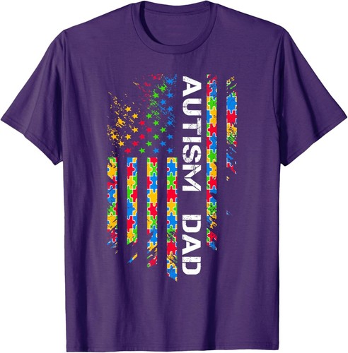 Autism Dad Awareness American Flag USA T-Shirt - Picture 6 of 10