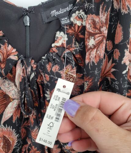 Madewell Plus Size 26W Amalia Tiered Pampas Blooms Dress Metallic Floral B3 - Picture 3 of 3