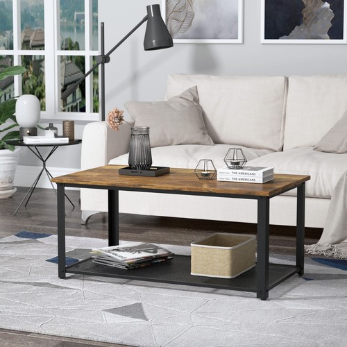 Coffee Table Tea Table with Metal Frame,Wood Coffe Table with Open Storage Shelf - Picture 1 of 6