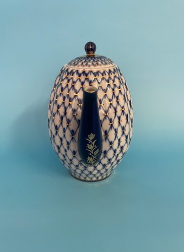 Lomonosov Cobalt Net Coffee Pot Russia Imperial Blue 22k Gold - Picture 2 of 8