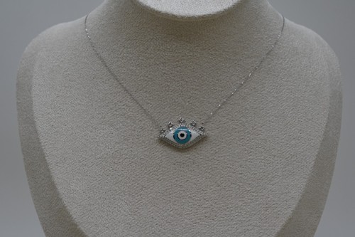 Real Diamond Evil Eye Necklace Natural Diamond With 14K Real White Gold - Picture 5 of 20