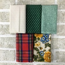 Vintage Fat Quarters Red Green Mixed Plaid Floral Microprint