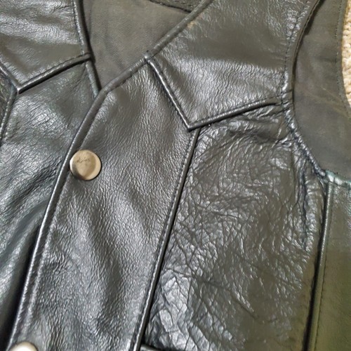 Genuine Leather Black Biker Cut Motorcycle Childs Vest Small Vintage - Picture 2 of 7