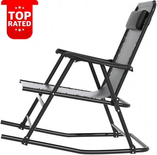 Rocking Chair Alloy Steel Recliner Lounge Nursing Seat Patio Garden Black - Picture 5 of 12