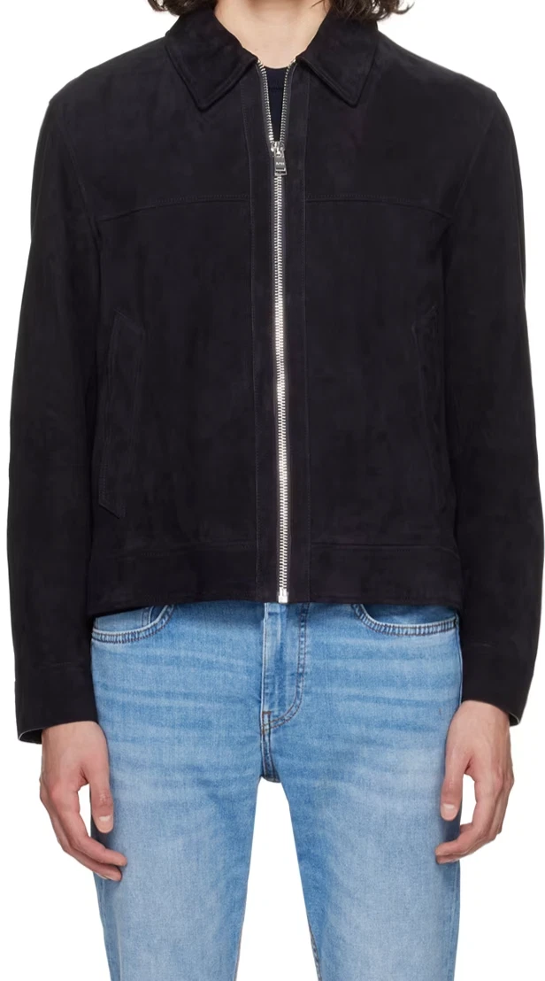 Mens Blue Pure Suede Leather Jacket Slim Fit Trucker Jacket Custom Size S M L XL